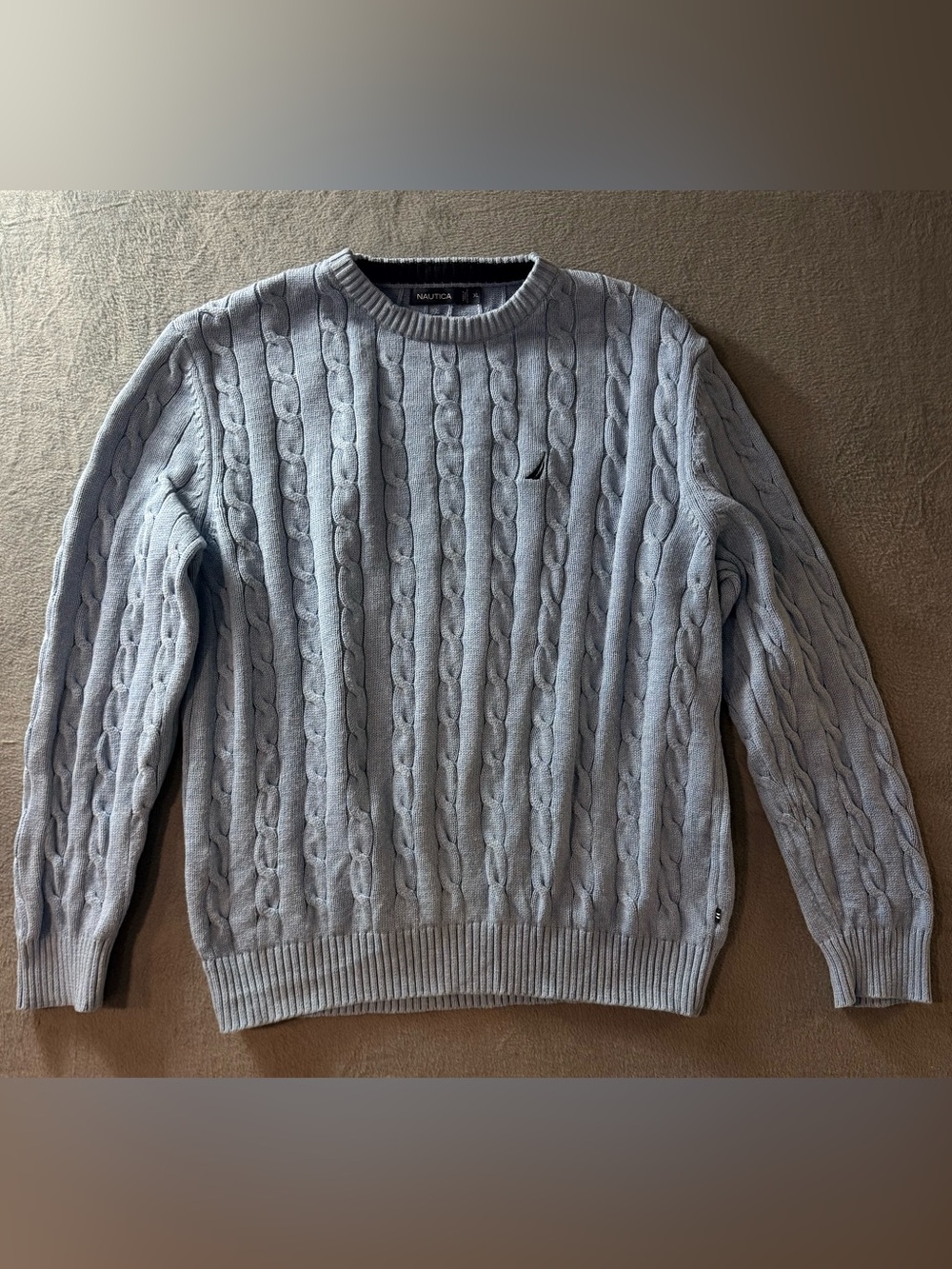 Nautica - Men's Light Blue Cable Knit Crewneck Sweater